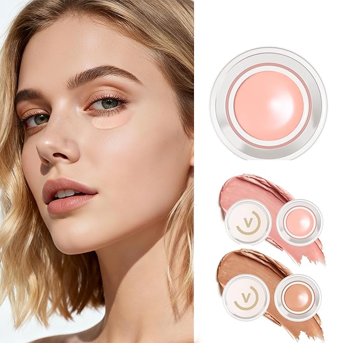 2Pcs Full Coverage Makeup Set: Under Eye Color Corrector & Long-Lasting Brightener for Dark Circles, Creamy Concealer to Even Skin Tone & Minimize Pores, Light Rose & Warm Nude