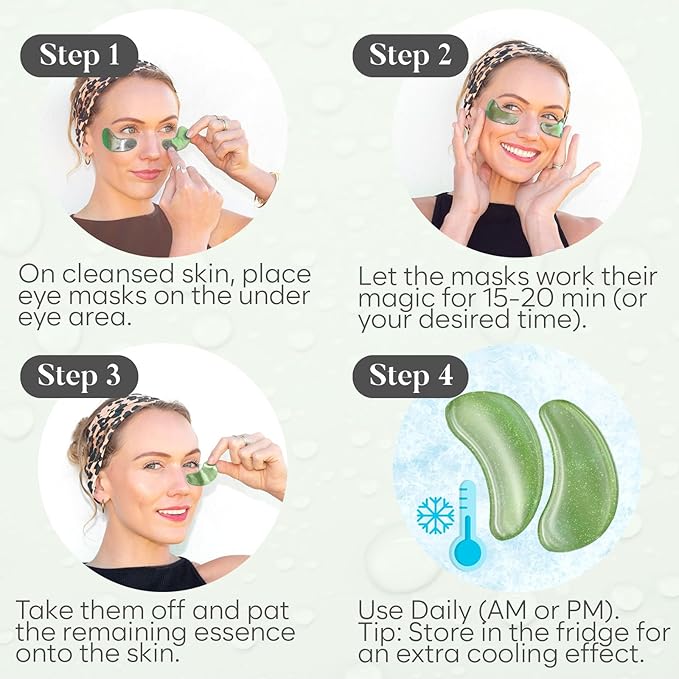 Green Tea Under Eye Patches (30 Pairs) - For Dark Circles & Puffiness - Hydrating Green Tea Eye Mask