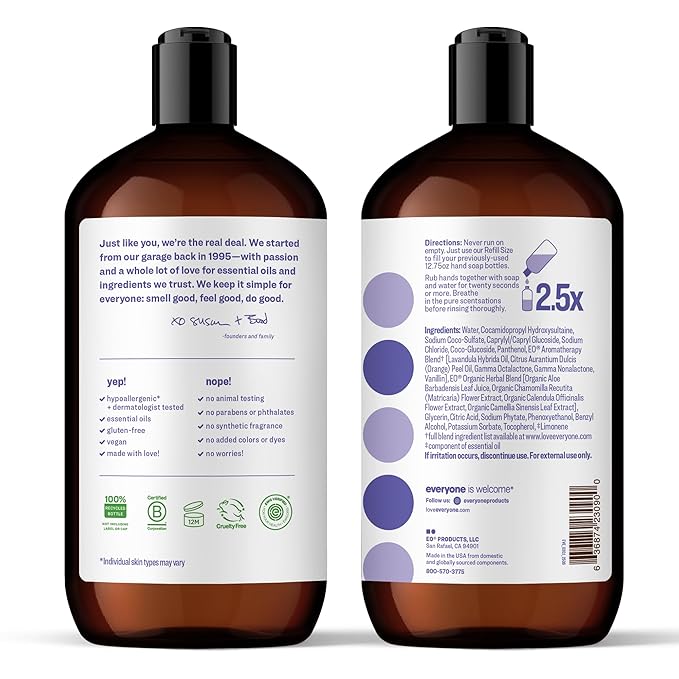 Everyone Liquid Hand Soap, 32 Ounce (Pack of 2), Lavender and Coconut, Plant-Based Cleanser with Pure Essential Oils