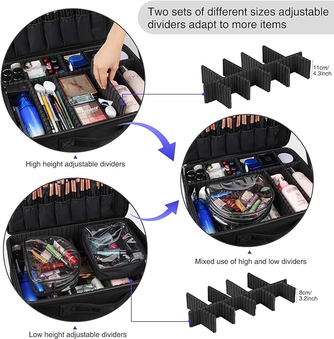 Relavel Extra Large Makeup Case with 4 Pcs Makeup Bags, Professional Makeup Artist Set Portable Nail Organizer Box Art Supply Case with Adjustable Dividers (5 Pack, black)