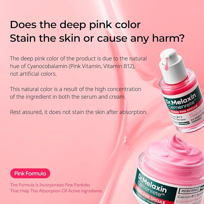 Dr.Melaxin Cemenrete Cyano Pink Spicule Cream with Calcium, Vitamin B12 for under eyes skin, Dark Circles, Fine Lines, Puffiness&Eye Bags Cream, 1.69 fl. oz.