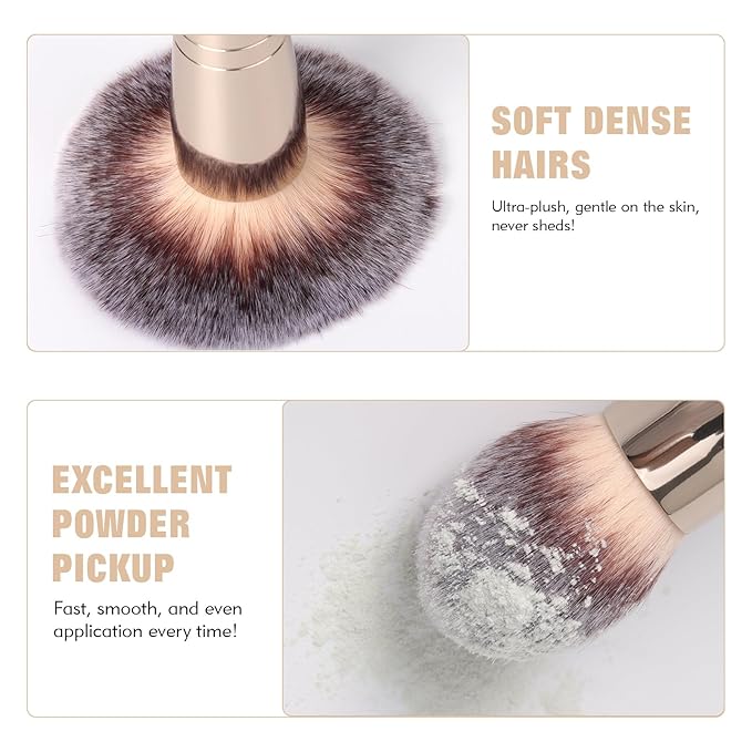 Dual-Ended Foundation Brush: Round & Angled Pro-Grade makeup brushes, 100% Vegan Synthetic Makeup Brush for Flawless Blending and Application of Liquid, Powder, Cream, Blush (Round Dual-Ended)
