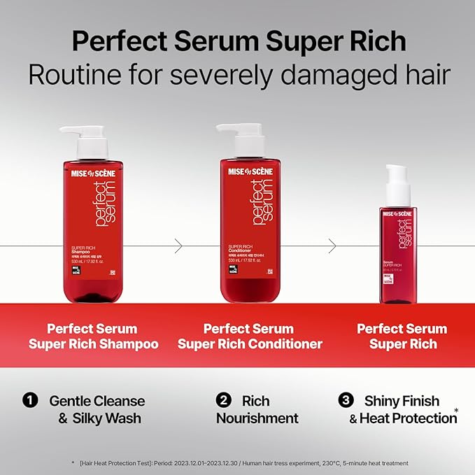 Mise En Scene Perfect Serum Super Rich Conditioner| Korean Hair Care for Severely Damaged Hair | Anti-Frizz, Hydrating, Nourishing | Korean Conditioner with Moroccan Oil, Jojoba Seed |17.92 Fl Oz