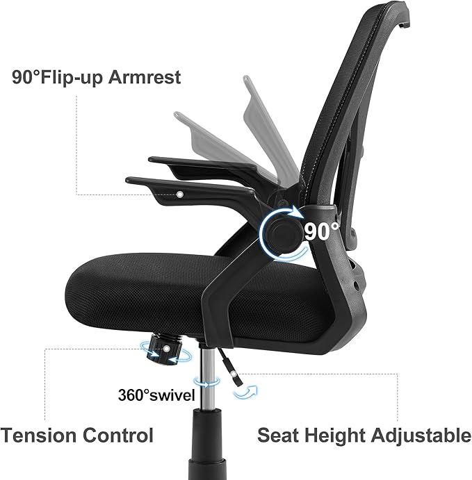 VECELO Mid-Back Swivel Ergonomic Office Chair with Adjustable Arms, Mesh Lumbar Support for Computer Task Work, Black