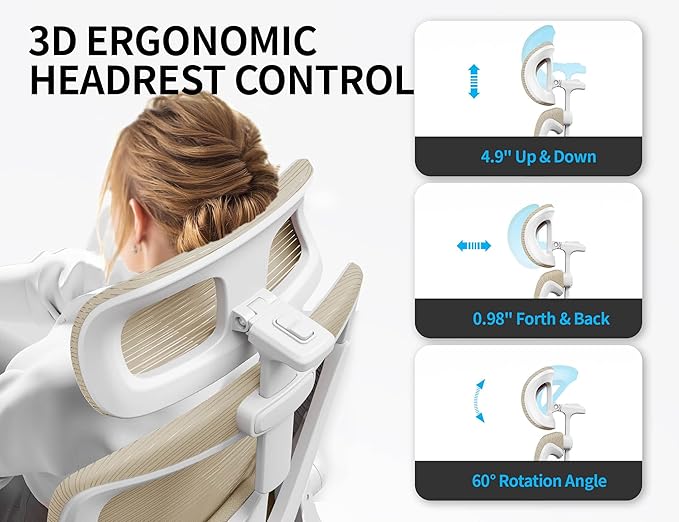Ergonomic Office Chair - Mesh Desk Chair with Adjustable Lumbar Support High Back Computer Gaming Chairs - Big and Tall Office Chairs Adults, Comfortable for Long Hours, Beige