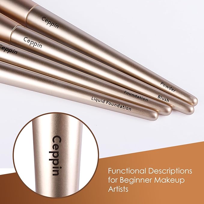 Professional Makeup Brushes 10Pcs, Premium Synthetic Make Up Brush Set, Powder Foundation Contour Blush Concealer Eye Shadow Blending Liner Makeup Brush Kit (Golden)