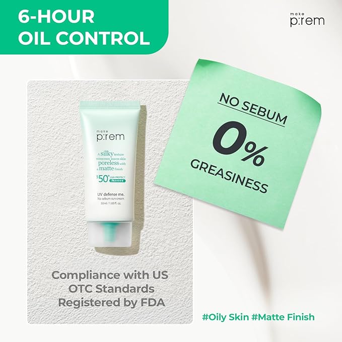 MAKE P:REM UV defense me. Matte Airy-Fit Mineral Sunscreen SPF 50, Broad Spectrum UVA/UVB Protection, Pore-Blurring Matte Finish, No Whitecast, Lightweight Daily Korean Sunscreen, 1.69 fl. oz. (50ml)