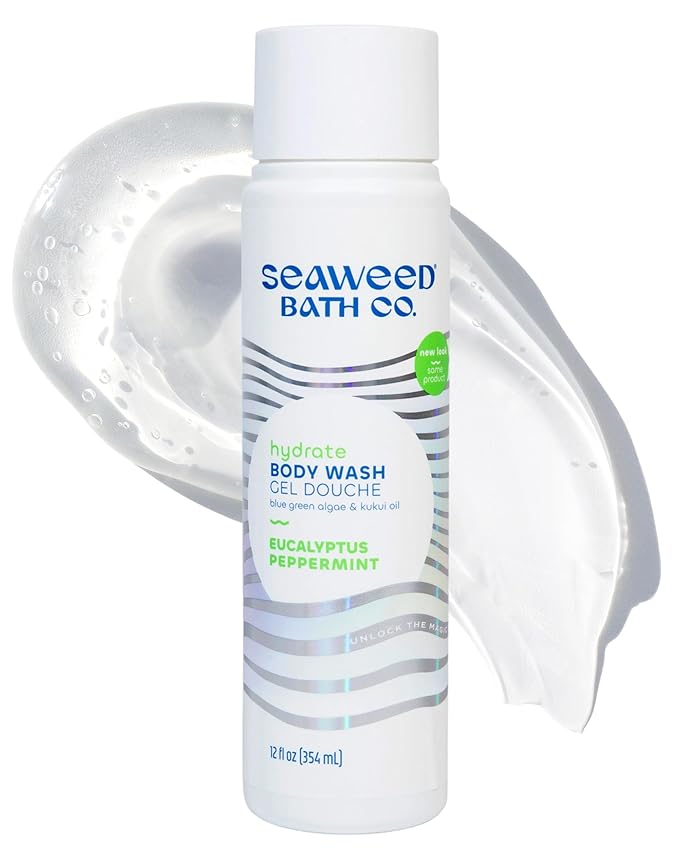 Seaweed Bath Co. Hydrate Body Wash - Eucalyptus Peppermint - Hydrating Lathering Cleanser with Nourishing Natural Ingredients - Vegan, Paraben and Sulfate Free Shower Gel - 12 oz