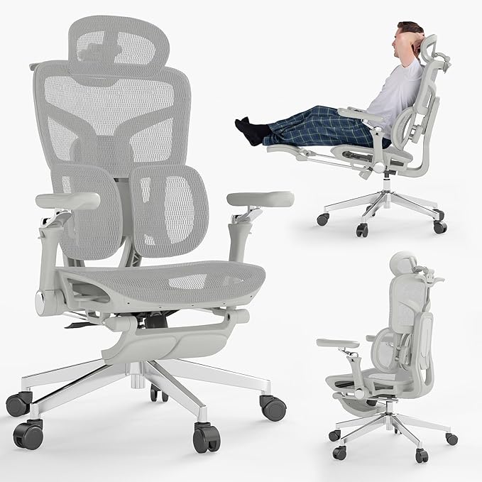 MOJAY Ergonomic Office Chair with Footrest, Big and Tall Desk Chair with Lumbar Support, High Back Home Desk Chair for Long Desk Work, Swivel Rolling Computer Seating with 6D Armrest for Home Office
