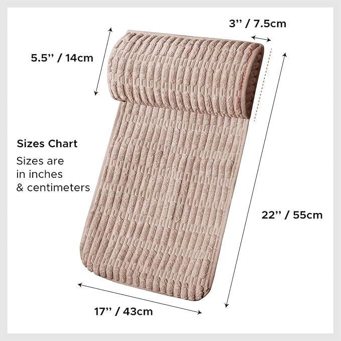 WdFour Headrest, Neckroll Pillow, Support Cushions for Neck, Back or Foot for Sofas, Recliners, Office Chairs, Massage Chairs, Neck Pain Relief and Cervical Support. (Khaki, 17" Wx2.7 D)