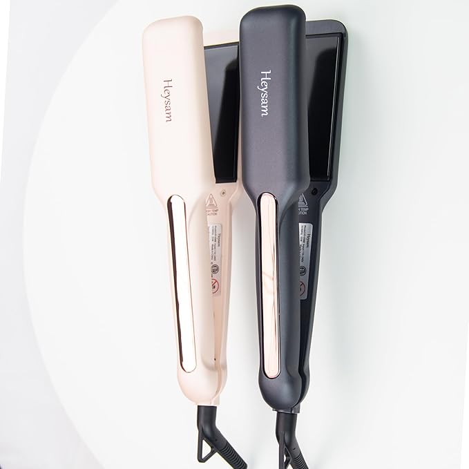 Heysam Professional Hair Iron, Wide Flat Iron Hair Straightener and Curler 2 in 1, Portable Dual Voltage Straightening Ceramic Flat Iron 1.6-Inch for Thick Hair, 30S Fast Heating, LCD Display