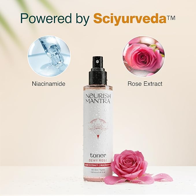 Nourish Mantra’s Dewy Rose Toner/Formulated with Rose De Mai, Niacinamide & Vitamin B5/ Radiant & Rejuvenated Skin/Pore Tightening Toner (150ml)