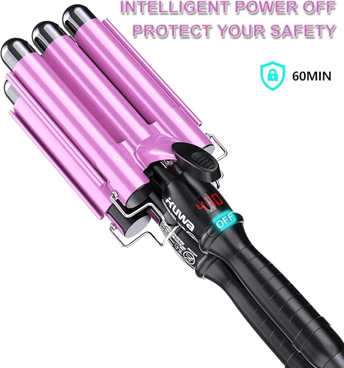 kuwa 3 Barrel Curling Iron,Crimper Hair Tool,Hair Crimper for Women,WaverHair Tool,Hair Waver with LCD Temperature Display