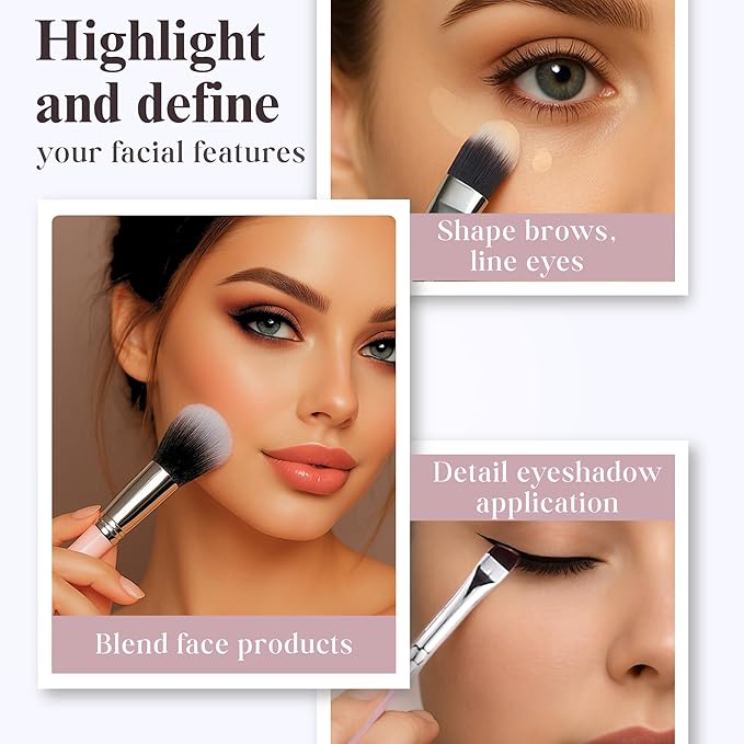 Makeup Brush Set (9 Pieces) - Includes Foundation, Powder, Concealers, Highlighter, Contour, Eye Shadows & Blush Brushes - Face & Eye Make Up Brushes with Synthetic Bristles - Leather Case Included