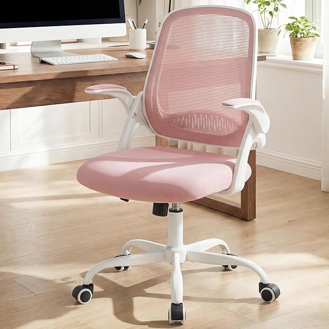 NEO Chair Office Chair Gaming Desk Computer Mesh Ergonomic Chair with Flip-up Arms Comfy Lumbar Support Adjustable Height Rolling Wheels Chair for Home Office (Pink)