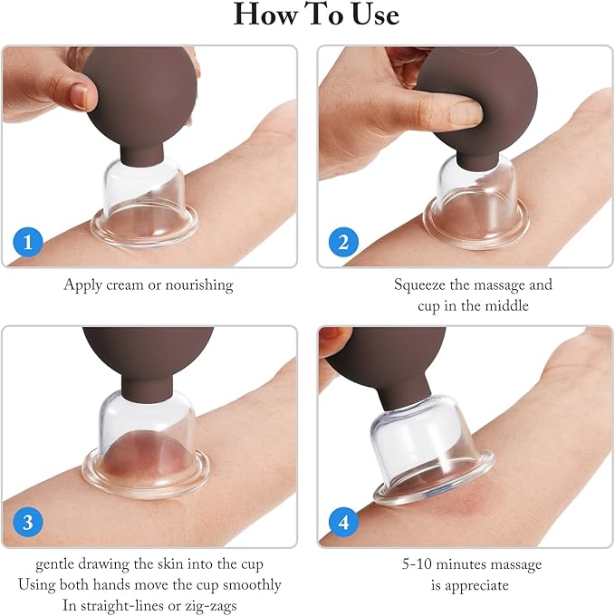 Nuanchu 2 Pieces Glass Cupping Set, Facial Cupping Cups Glass Silicone Cups Vacuum Suction for Face Skin Back Shoulder Muscle(1 Inch and 1.4 Inch Diameter,Brown)