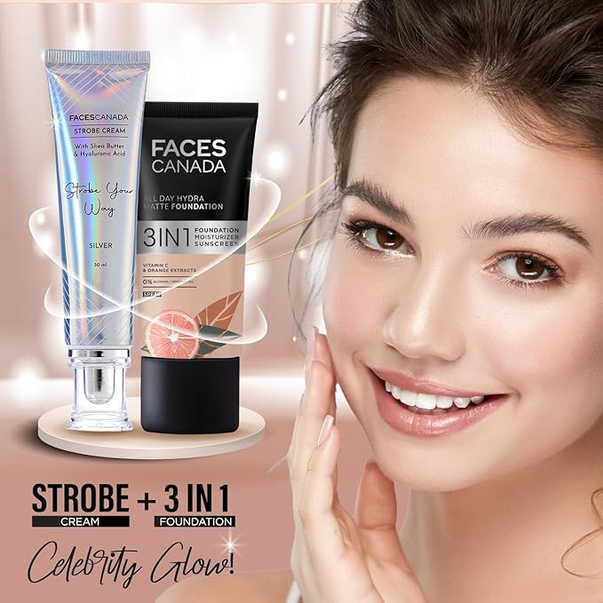 FACESCANADA Strobe Cream - Silver | with Shea Butter & Hyaluronic Acid | Hydrating & Illuminating Makeup | for Radiant Dewy Skin | 1.01 Fl Oz (30ml)