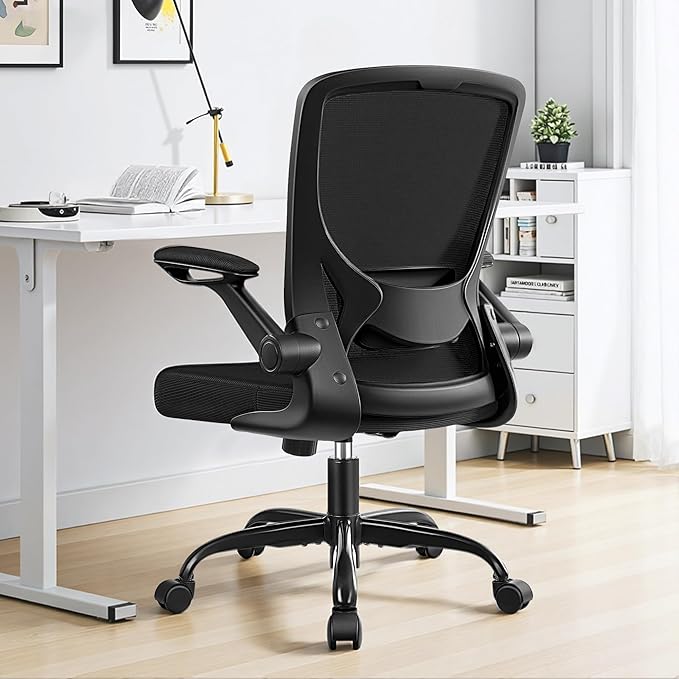 Ergonomic Office Chair, Mesh Computer Desk Chairs with Lumbar Support, Swivel Desk Chair with Flip-up Arms and Adjustable Height, Black