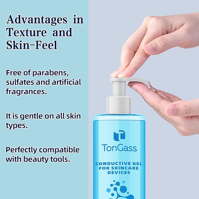 TonGass Conductive Gel for Microcurrent & LED Facial Devices, Hydrating Smooth Glide Gel with Hyaluronic Acid & Collagen Peptides, Lightweight Non-Sticky Skincare Gels for Device Use - 2 Pack