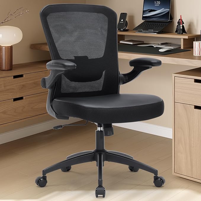 Heavy Duty Office Chair, 400lbs Ergonomic Desk Office Chair for Heavy People, Home Office Desk Chairs with Flip-Up Arms, Executive Computer Desk Chair with Adjustable Seat Height & Lumbar Support