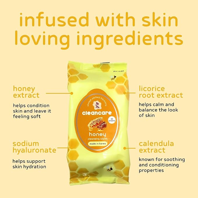 PB & Jay Cleancare Cleansing Wipes – 30 Count – Makeup Remover for Hydration & Soothing Care – Hydrating Korean Face Wipes for Sensitive Skin (Honey)