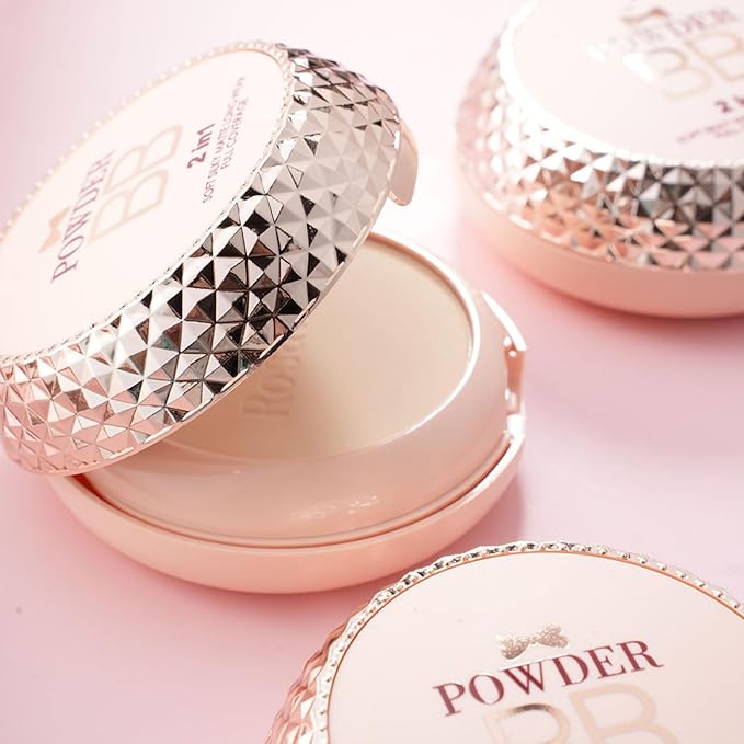 BB Cream Pressed Face Powder, Anti-Aging, Moisturizing Setting Foundation Powder with High Coverage, Oil Control Waterproof Poreless Concealer Buildable Long-Lasting for All Skin Types Natural Color