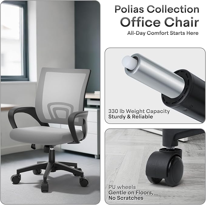 Ergonomic Office Chair - 330Lbs, Breathable Mesh Computer Desk Chair with Lumbar Support & Armrest, Rolling Swivel Adjustable Tilt Lock for Home Office/Gaming, Bedroom Study