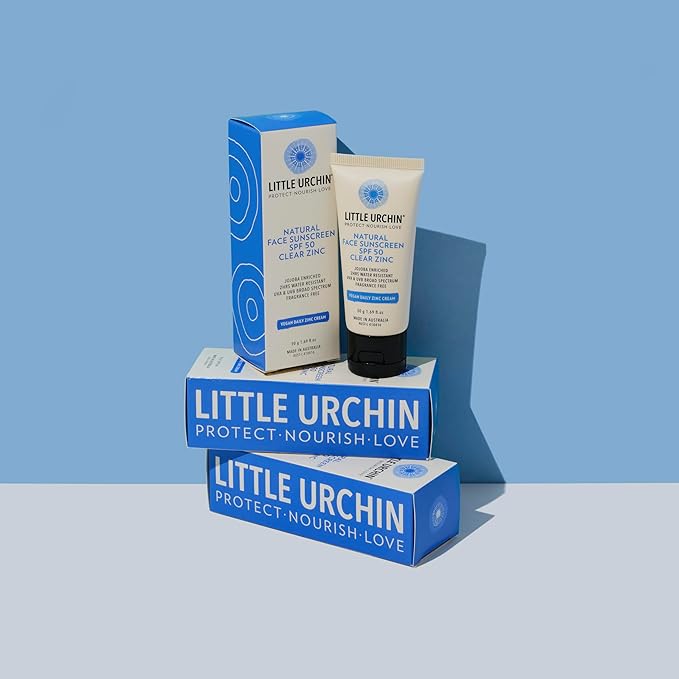 Little Urchin Natural Clear Zinc Face Sunscreen – SPF 50, Reef Safe, Water Resistant, Fragrance Free – Enriched with Jojoba Oil – 50g – Australian Made for Families, Kids & Babies 6mths+