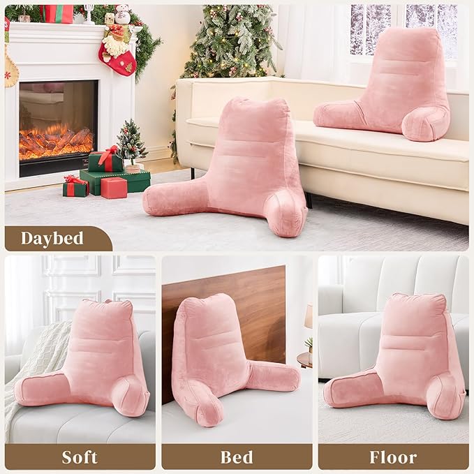 Sasttie Reading Pillow, Pillows for Reading or Relaxing – Ergonomic Support for Head, Neck, Back, and Lumbar, 21-Inch, Peach Pink