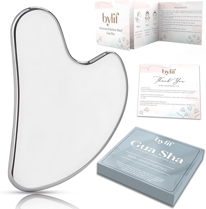 Gua Sha Facial Tools Metal Gua Sha for Face Body Jawline Shaper, Double Chin Reducer, Stainless Steel Guasha Face Sculpting Tool, Puffiness Reducing & Lymphatic Drainage Massager – Skincare Gift
