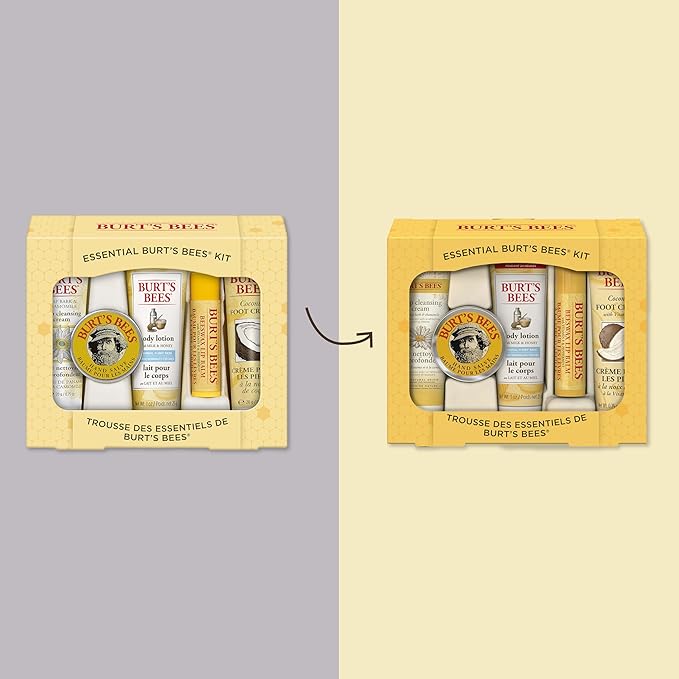 Burt's Bees Essential Everyday Beauty Valentines Day Gifts Set, 5 Travel Size Products - Deep Cleansing Cream, Hand Salve, Body Lotion, Foot Cream and Lip Balm