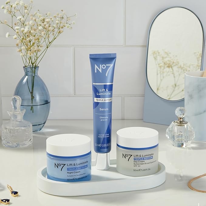 No7 Lift & Luminate Triple Action Night Cream - Anti-Wrinkle, Collagen Peptide Moisturizer with Skin Firming Hyaluronic Acid & Hibiscus - Helps Even Skin Tone for a Radiant Complexion (1.7 Fl Oz)
