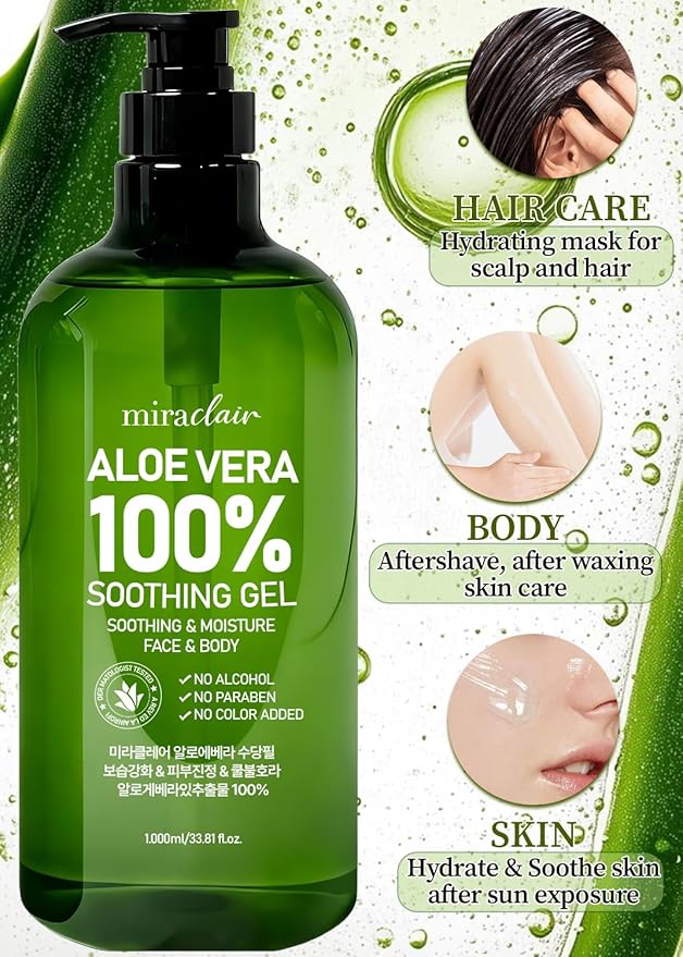 100% Pure Aloe Vera Soothing Gel – Aloe Vera Gel 1000ml, Moisturizing & Calming Skin Care for Face & Body Hair 33.81 fl oz
