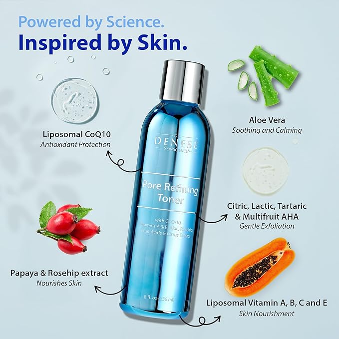 Dr. Denese Pore Refining Toner 8 oz – Pore Minimizing and Skin Toning with Retinol, Aloe, Rose Hip, Citrus, Chamomile, and Sugar Cane Extracts – Calming Formula for All Skin Types – Cruelty-Free