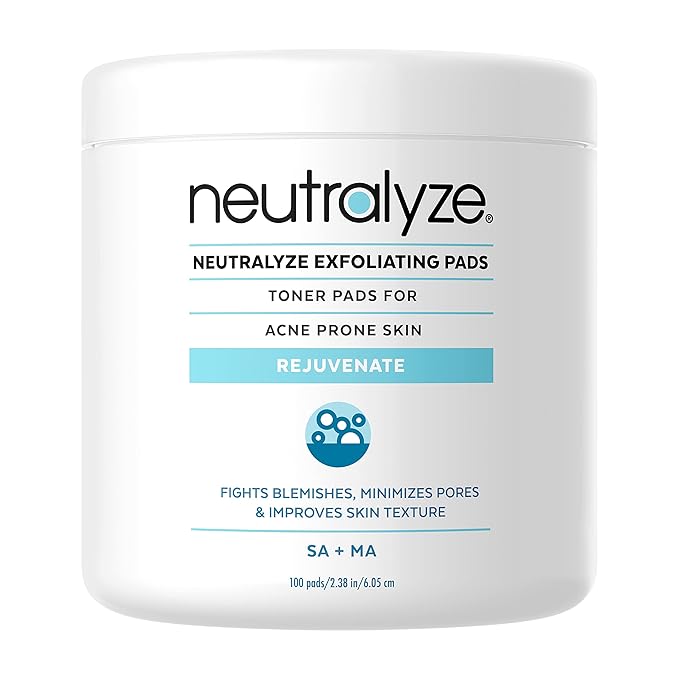 Neutralyze Exfoliating Acne Treatment Wipes - Maximum Strength, Textured Acne Pads with Mandelic Acid & Salicylic Acid for Face & Body - Suitable for All Skin Types, Teens & Adults (100 Wipes)