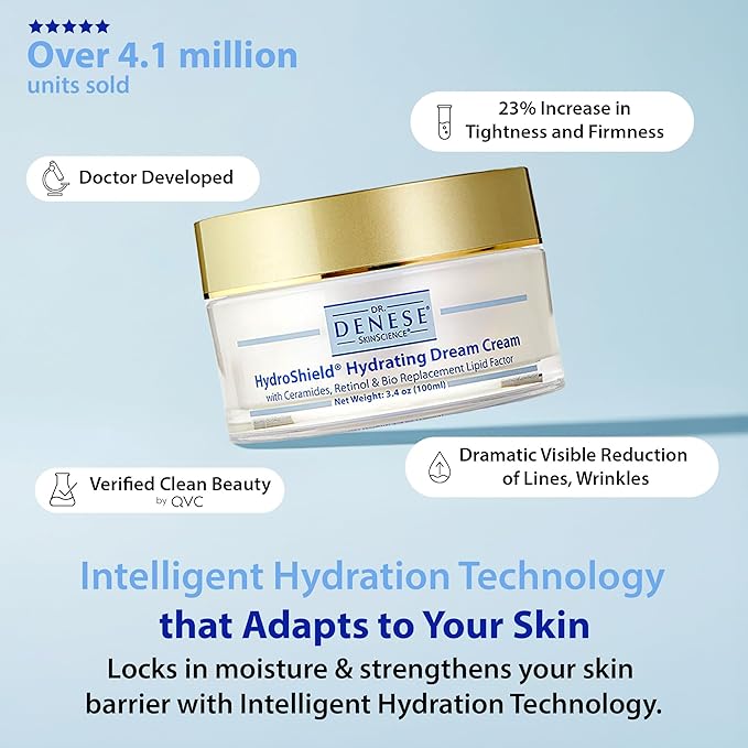 Dr. Denese HydroShield Dream Cream 3.4 oz – Advanced Moisturizer with Retinol, Peptides and Ceramides for Smooth Radiant Skin, Improved Elasticity and Deep Hydration – Doctor Developed, Cruelty Free