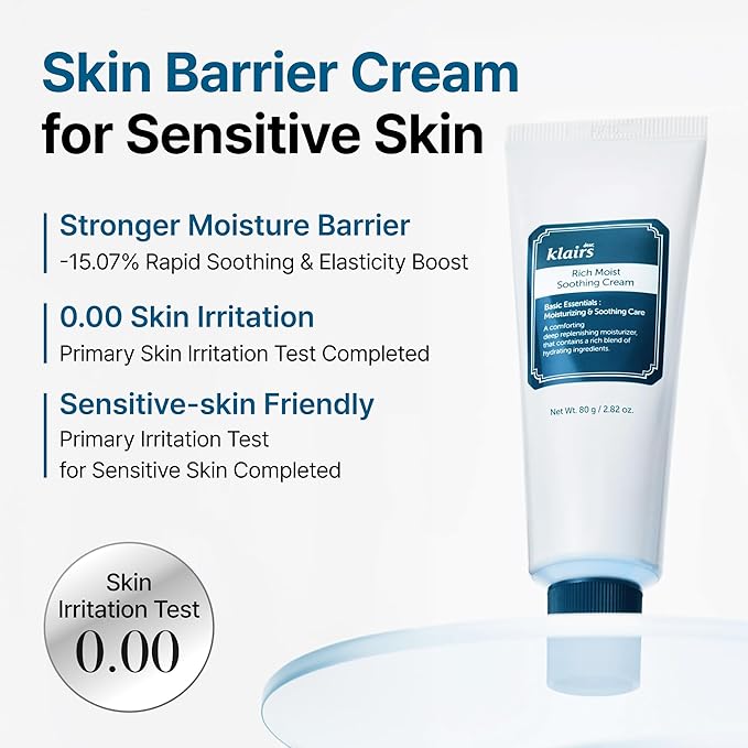 DearKlairs Rich Moist Soothing Cream | Intense Barrier Repair with Ceramide, Centella Asiatica, Beta-Glucan, Korean Face Moisturizer for Instant Dryness Relief, 24 Hour Lasting Hydration 2.82 Fl Oz