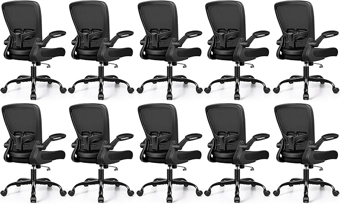 FelixKing Office Chair, Ergonomic Desk Chair with Adjustable Height and Lumbar Support Swivel Lumbar Support Desk Computer Chair with Flip up Armrests for Conference Room (Black),Pack of 10