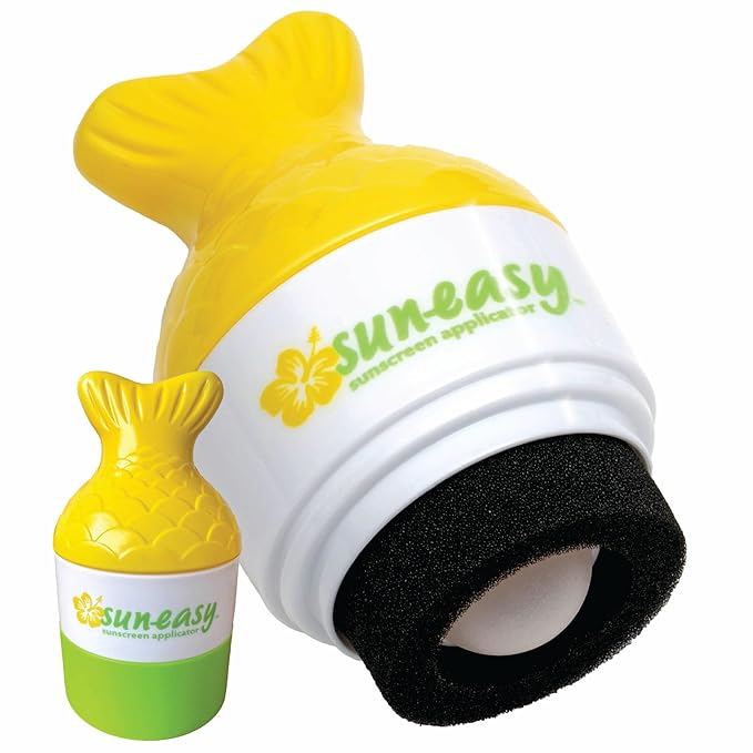 YAYA ORGANICS Sun-Easy Sunscreen Applicator, Refillable Roll-On with Sponge for Kids and Babies, Fun, Fast and Mess-Free application, Holds 80 ml, Fish/Green Cap