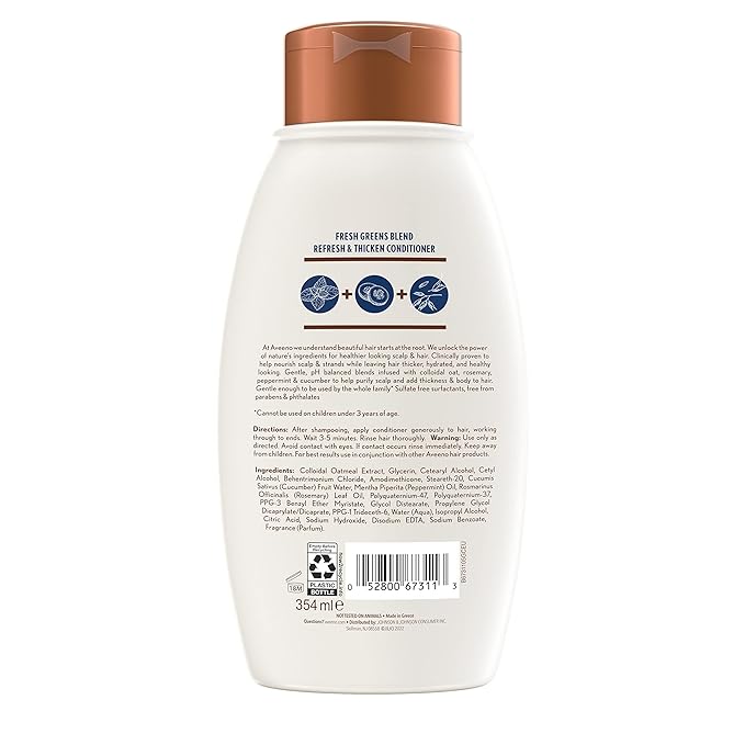 Aveeno Fresh Greens Blend Natural Volumizing Conditioner, Cucumber, Rosemary, for Fine Hair, 12 fl oz (Pack of 2)