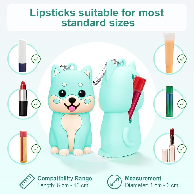 BrainKer Chapstick Holder Key Chain Cute Cartoon Design Lip Balm Holder Keychain Storage Bag Silicone Lip Gloss Holder Case