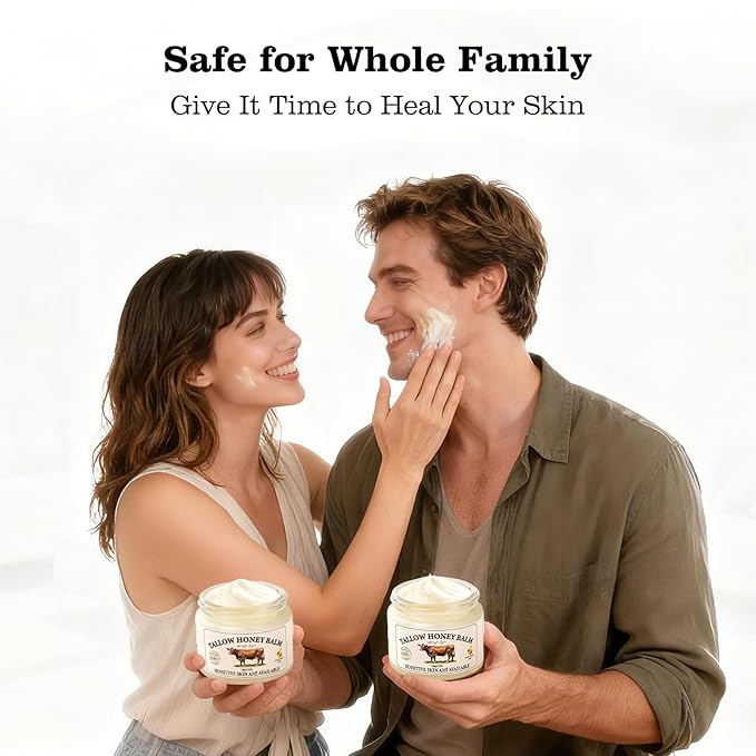 Beef Tallow for Skin, Tallow and Honey Balm Tallow Face Moisturizer with Ginseng Extract, Pure Beef Tallow Balm Blend of Vitamins Grass Fed Beef Tallow Hydrates and Nourishes the Skin