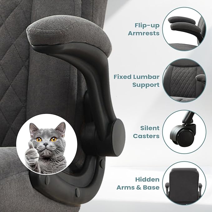 Drafting Chair for Standing Desk – Tall Office Chair with Adjustable Height & Foot Ring, Flip-Up Arms, Lumbar Support – Comfortable Fabric Seat, Ideal Home Desk Chair