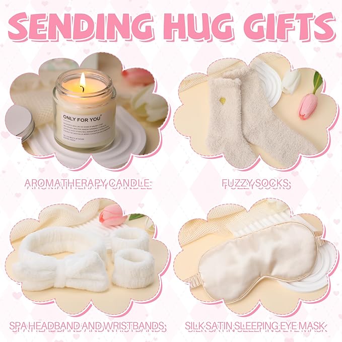15 Pcs Birthday Gifts for Women Robe Sets for Women Spa Basket Set Graduation Gifts Bath Robe Make up Brushes Scented Candle Fluffy Socks Coffee Cup for Mom Nurse Girlfriend Wife(Champagne)
