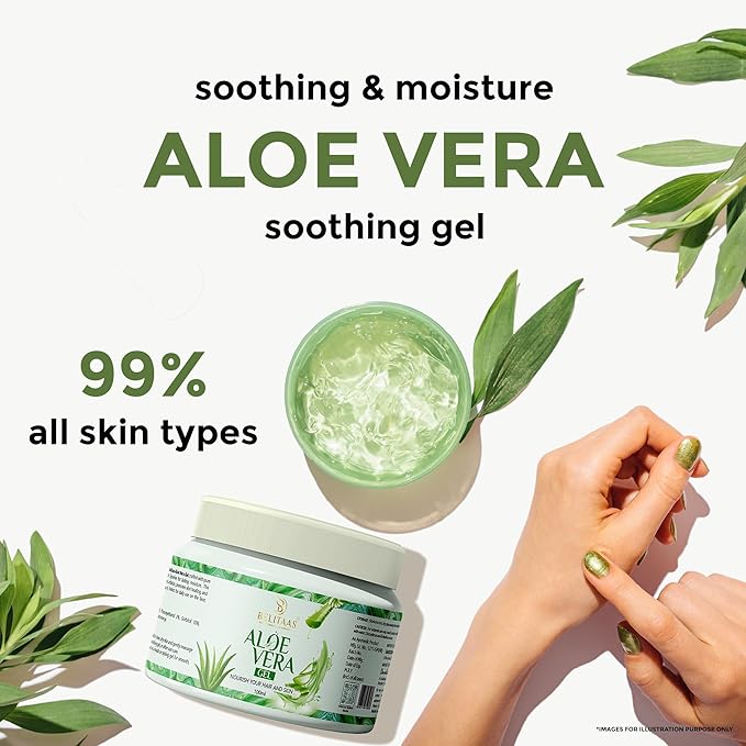 Belitaas 99% Pure Aloe Vera Gel, Hydrating & Soothing Multi-Purpose Gel for Face, Hair & Body, Non-Sticky After-Sun & Shaving Relief, Paraben-Free Unisex Skin Care, 100 g