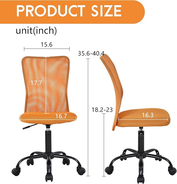 FDW Home Office Chair Mid Back Mesh Desk Chair Armless Computer Ergonomic Task Rolling Swivel Chair Back Support Adjustable Modern with Lumbar Support (Pack of 2, Orange)