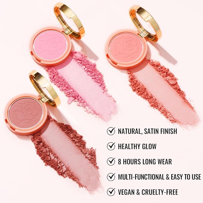 Oulac Pink Luminisers Powdery Blusher for Cheeks Face Glow,Brighten Skin As Highlighter Makeup, Shimmer Blusher,Buildable and Vegan Cosmetics,4.8g F11 Heat On