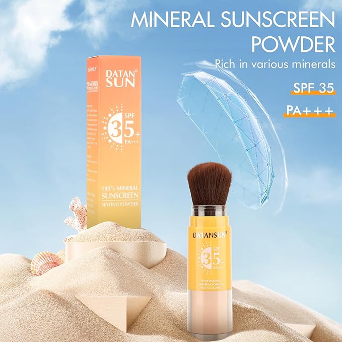 2 IN 1 Powder Sunscreen For Face【SPF 35】【Oil Control】【Lightweight】Matte Finish Mineral Sunscreen Setting Powder For All Skin, 03-Light
