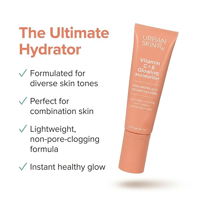 Urban Skin Rx® Vitamin C + E Glowing Moisturizer, Lightweight Antioxidant-Rich Daily Moisturizer for Combination Skin, Multi-Vitamin Complex Smooths Texture & Reduces Appearance of Wrinkles, 1.7 Oz