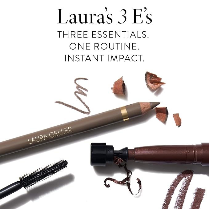 LAURA GELLER Laura’s 3 E’s Eyebrows, Eyelash & Eyeliner Kit for Mature Skin | Blonde | Kajal Longwear Eyeliner, Kajal Longwear Mascara & Bravo Brows Soft Pencil + Brush